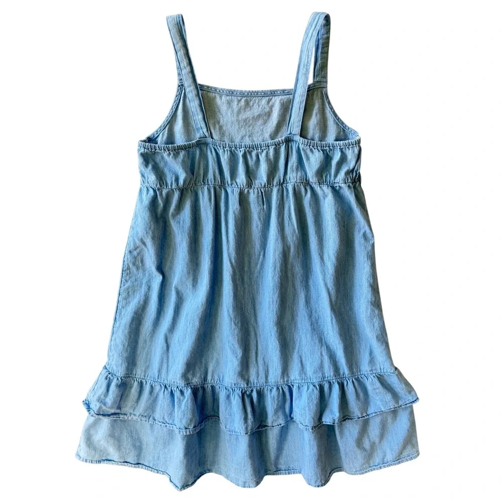 Old Navy Girls Chambray Washed Denim Ruffle Tiered Sundress Blue XL 14-16